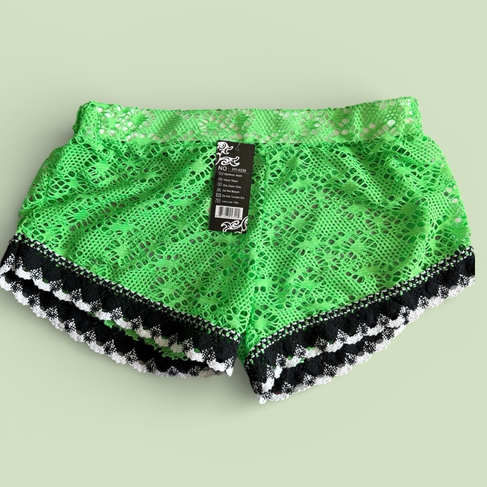 Neon Green Crochet Swim Cover-Up Shorts